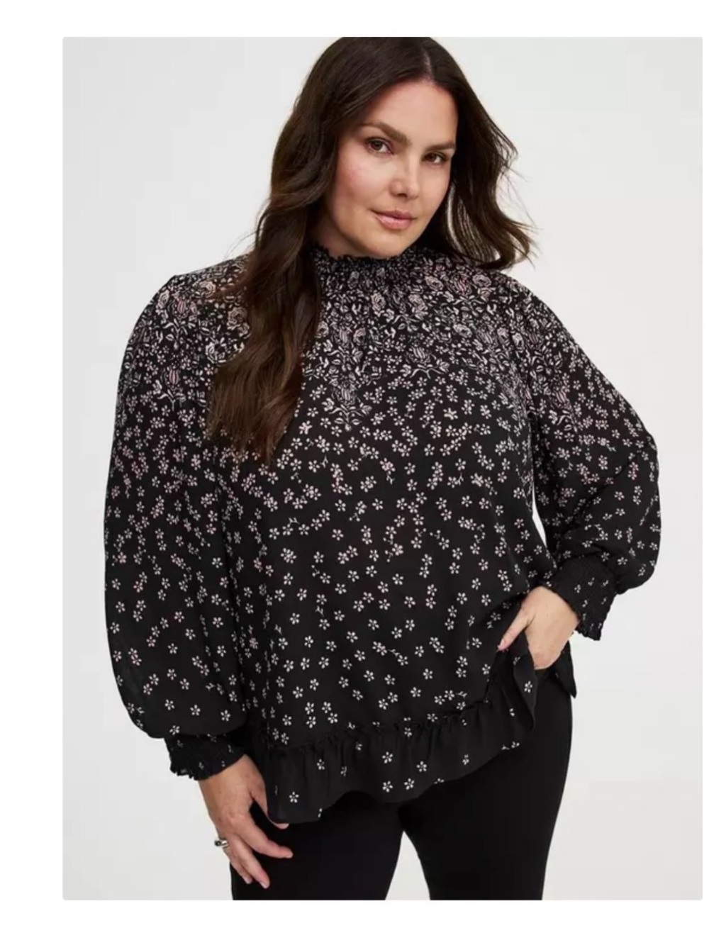 Torrid NWT Floral Smocked Neck Blouse - Women